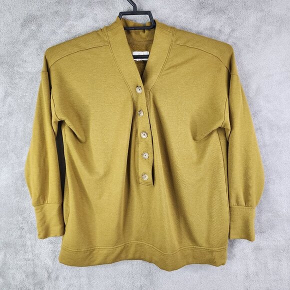 Womens Yellow Lou & Grey Signature Soft Henley Sweatshirt Button Up Size M - Picture 2 of 10